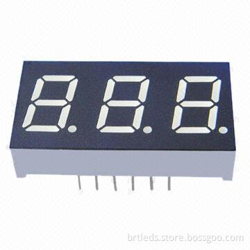 7 Segment LED Display, 0.36-inch Red Color Three Digit, Common Anode, White Segment and Black Face